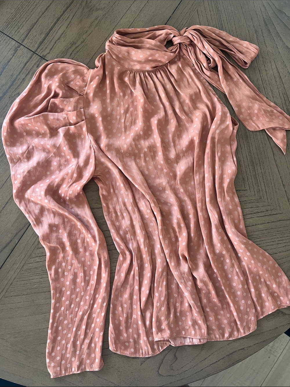 DO+BE One-Shoulder Polka Dot Tie-Neck Top - Dusty Pink